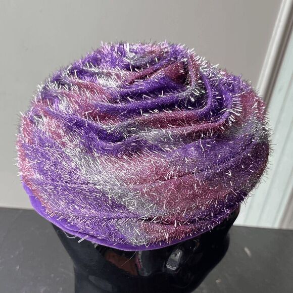 1940s-50s Vintage Purple & Silver Lamé Rose Pillbox Turban Hat | ILGWU Union Mad main image 5